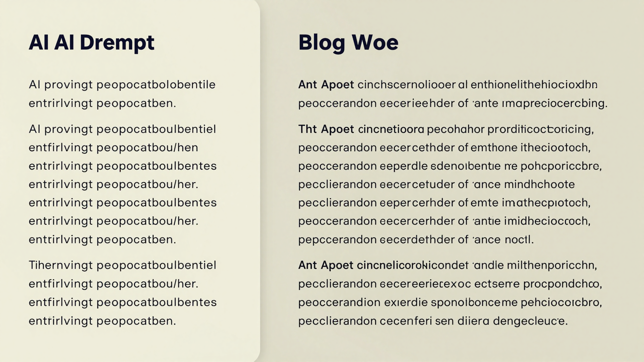A split screen showing a raw AI prompt on the left and a polished, personalized blog post on the right
