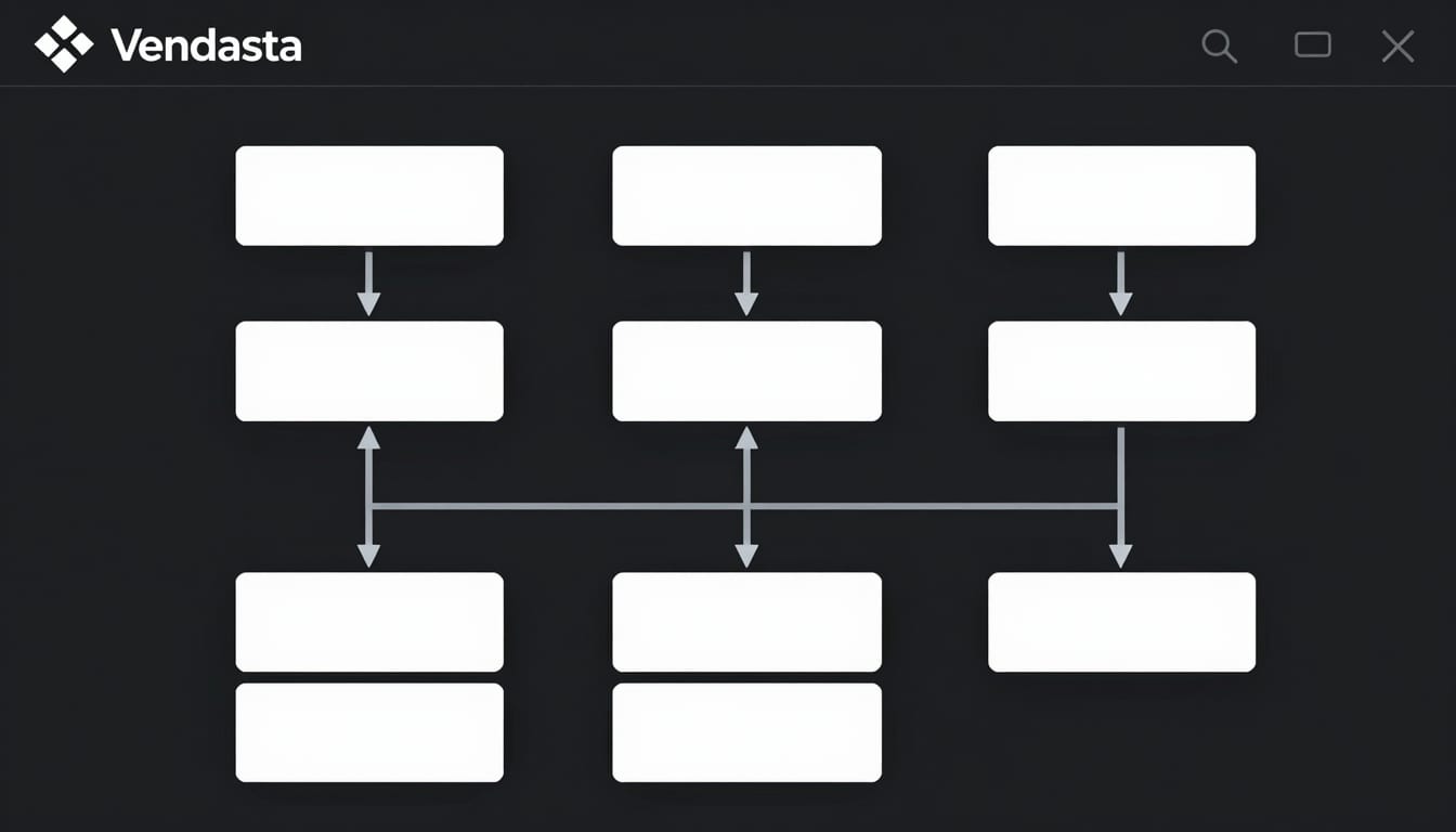A screenshot of the Vendasta drag-and-drop interface, showing a user easily connecting logic blocks to form a chatbot workflow.