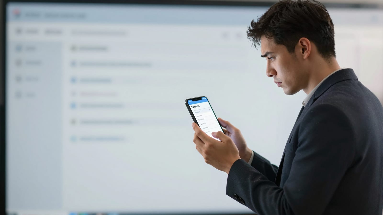 A frustrated customer looking at a slow-loading checkout page on their smartphone.