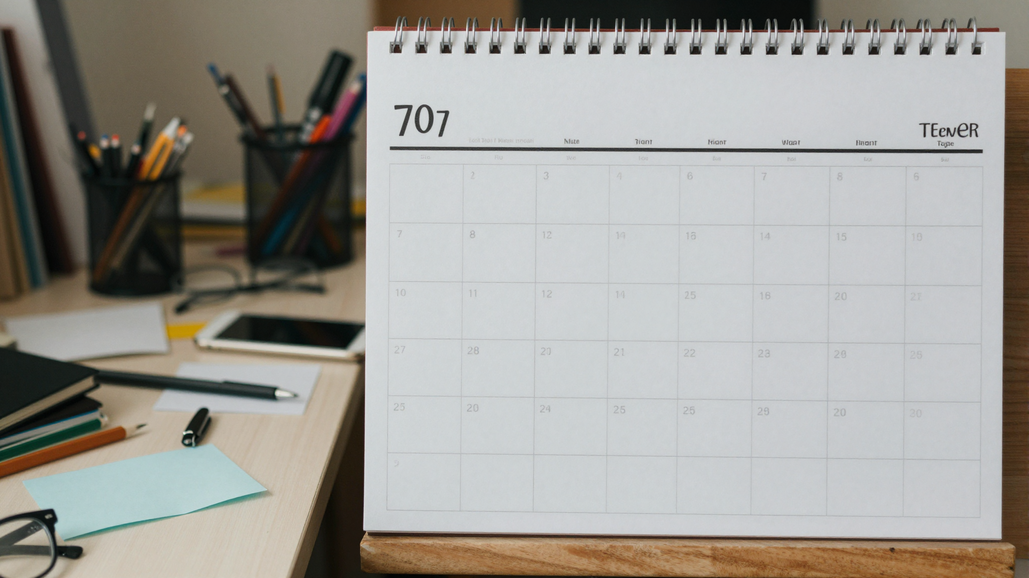 A split screen showing a messy desk on the left and a clean, organized calendar grid on the right.