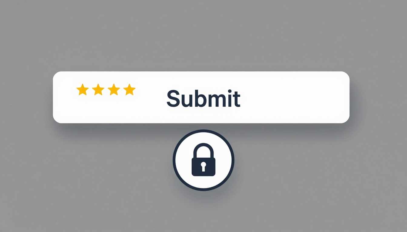 A screenshot highlighting a 'Submit' button with a 5-star Google review and a secure checkout badge placed directly beneath it.