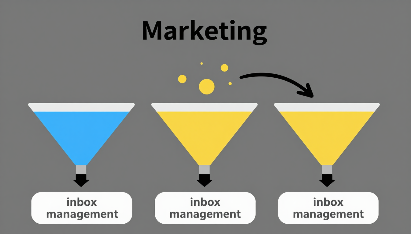 A visual graphic showing a marketing funnel where leads are successfully captured but leak out at the "inbox management" stage.